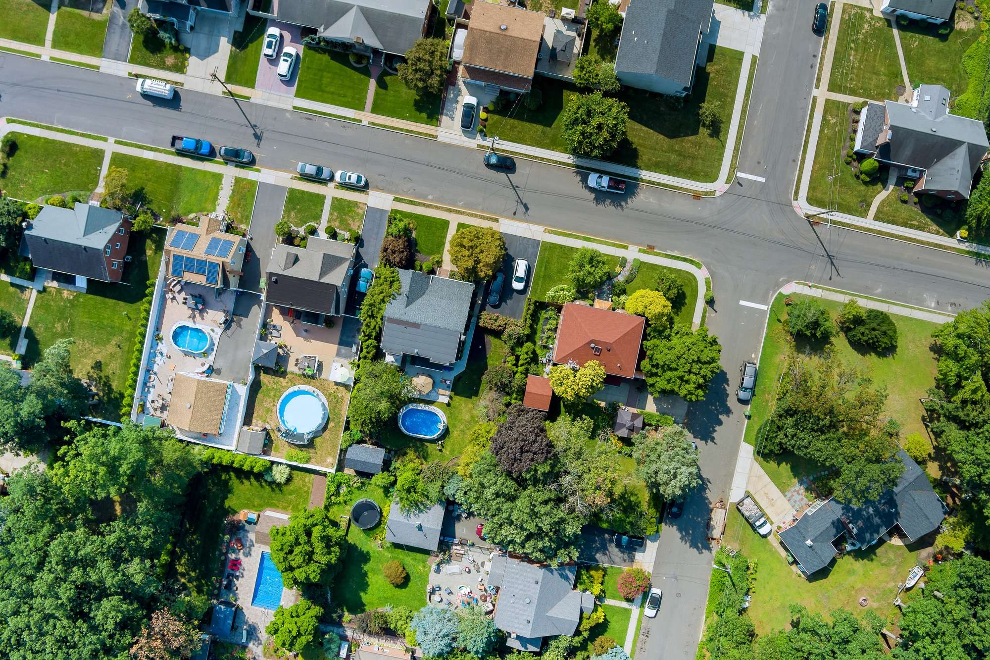 Panorama view over the small town landscape suburb homes sleeping area roof houses in Sayreville NJ